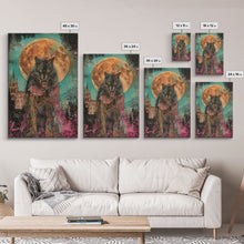 Load image into Gallery viewer, Fierce Werewolf with Blood Moon Framed Canvas Print | Halloween Monster Art | Spooky Werewolf Decor for Home | Intense Full Moon Artwork
