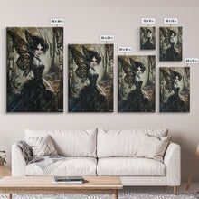 Load image into Gallery viewer, Dark Gothic Fairy with Butterfly Wings| Halloween Wall Art | Spooky Home Decor | Creepy Gothic Fairy Painting | Framed Canvas Print
