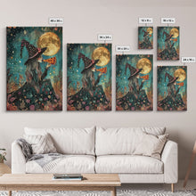Load image into Gallery viewer, Spring Witch and Her Slice Of Pizza, Framed Canvas Print, Cute / Funny Halloween Art
