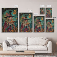 Load image into Gallery viewer, Summer Witch and Her Slice Of Pizza, Framed Canvas Print, Cute / Funny Halloween Art
