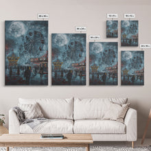 Load image into Gallery viewer, Eerie Carnival, Halloween Art, Spooky Wall Decor, Framed Canvas Print, Creepy Art, Halloween Wall Decor, Seasonal Wall Art, Scary Artwork
