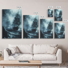 Carregar imagem no visualizador da galeria, Ghost Ship in Storm Halloween Art, Spooky Maritime, Haunted Ocean, Creepy Seascape, Stormy Night, Framed Canvas Print
