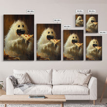 Load image into Gallery viewer, The Pizza Ghost, Framed Canvas Print, Funny Halloween Wall Art
