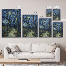 Load image into Gallery viewer, Dark Steamy Train at Night Framed Canvas Print, Halloween Wall Art, Spooky Train Station Decor, Haunted Transportation Artwork, Ghostly Art
