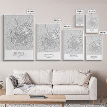 Carregar imagem no visualizador da galeria, Brussels Street Map, Belgium Map, City Map Art, Modern Art, Wall Art, Canvas Print, Canvas Wall Art, Birthday Gift, Living Room Décor
