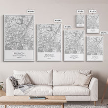 Load image into Gallery viewer, Munich Street Map, Germany Map, Europe City Map Art, Modern Art, Wall Art, Canvas Print, Dorm Wall Décor, Holiday Gift, Travel Wall Print
