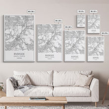 Load image into Gallery viewer, Riverside Street Map, California Map, City Map Art, Minimalist Art, Wall Art, Canvas Print, Unique Wall Décor, Boyfriend Gift, Travel Art
