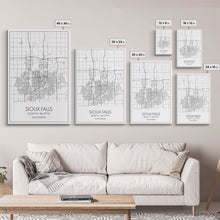 Load image into Gallery viewer, Sioux Falls Street Map, South Dakota Map, City Map Print, Minimalist Art, Wall Art, Canvas Print, Dorm Room Décor, Gifts For Her

