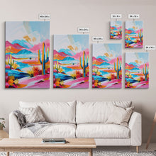 Load image into Gallery viewer, Colorful Mission Style Church Illustration - Framed Canvas Print, Vibrant Church Art, Living Room Decor, Architectural Wall Art
