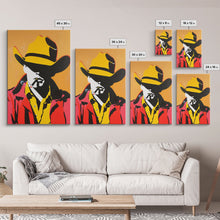 Load image into Gallery viewer, Bold Cowboy Silhouette with Cigarette | Framed Canvas Print | Western Wall Art | Cowboy Art | Living Room Decor | Rustic Home Decor
