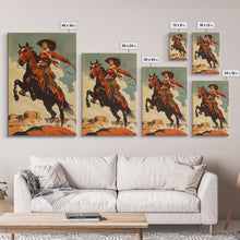 Load image into Gallery viewer, Elegant Cowgirl Commanding Horse | Framed Canvas Print | Western Wall Art | Living Room Decor | Rustic Home Decor
