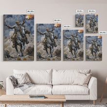 Load image into Gallery viewer, Framed Canvas Print, Dynamic Cowboy Shooting Pistols Wall Art, Western Decor for Living Room or Bedroom, Exciting Wall Art, Home Decoration

