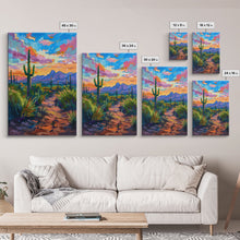 Load image into Gallery viewer, Framed Canvas Print, Sunset Over Desert with Cacti, Stunning Wall Art for Living Room or Bedroom Decor
