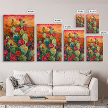 Load image into Gallery viewer, Framed Canvas Print, Blooming Cacti in Desert Sunset, Stunning Wall Art for Living Room or Bedroom Decor

