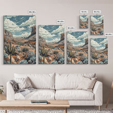 Carregar imagem no visualizador da galeria, Vintage Western Desert Landscape Art Print, Retro Cactus Framed Canvas, Scenic Southwest Artwork, Unique Desert Wall Decor
