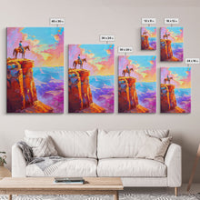 Load image into Gallery viewer, Cowboy on Cliff Edge at Sunset - Colorful Western Landscape Painting, Sunset Wall Art, Living Room Decor, Cowboy Canvas Print
