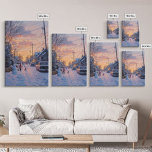 Load image into Gallery viewer, Cozy Neighborhood Christmas Evening with Snowmen and Festive Lights, Perfect for Framed Canvas Print and Holiday Wall Art

