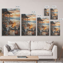 Carregar imagem no visualizador da galeria, Beach Campfire On The Fall, Framed Canvas Print, Boho Beach Art Nautical Decor, Modern Christmas / Thanksgiving Gift Wall Art
