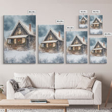 Carregar imagem no visualizador da galeria, Beautiful Woods Cabin Framed Canvas Print, Extra Large Fall Decor, Mid Century Modern Winter Wall Art, Modern Christmas
