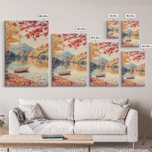 Carregar imagem no visualizador da galeria, Canoe On A Serene Fall Lake, Framed Canvas Print, Autumn Decor, Fall Wall Art, Fall Poster, Autumn Prints Wall Art
