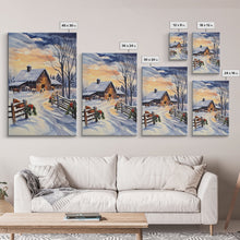 Cargar imagen en el visor de la galería, Christmas On The Farm, Winter Wall Art Framed Canvas Print, Gift Idea, Seasonal Decor, Barn Painting, Farmhouse Art
