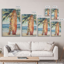 Cargar imagen en el visor de la galería, Surfboard Art Framed Canvas Print, Tropical Christmas Decor, Xmas Art, Christmas 2024 Gift Idea For Her
