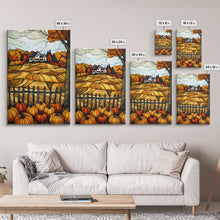Load image into Gallery viewer, Cozy Fall Farmhouse With Pumpkins Framed Canvas Print Autumn Wall Art Country Farmhouse Decor Best Gift Idea Above Sofa Seasonal Art
