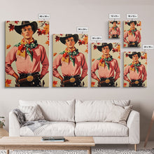 Load image into Gallery viewer, Cowboy Christmas Wall Art Canvas Print with Autumn Leaves, Seasonal Holiday Decor and Gift Idea 2024
