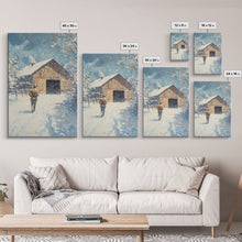 Load image into Gallery viewer, Cowboy Walking in Snow Scene Framed Canvas Print - Moody Landscape Art for Winter Home Decor 2024 Rustic Winter Wall Art
