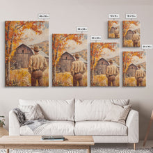 Carregar imagem no visualizador da galeria, Autumn Cowboy Barn Framed Canvas Print - Fall Harvest Country Wall Art Best Gift Idea 2024 Rustic Farmhouse Decor
