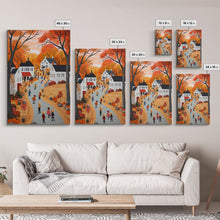 Carregar imagem no visualizador da galeria, Autumn Village Scene Framed Canvas Print Tall Art With Fall Leaves And Pumpkins, Cozy Wall Art For Seasonal Farmhouse Decor
