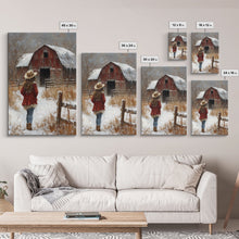 Load image into Gallery viewer, Country Girl with Falling Leaves Canvas Print, Autumn Wall Art, Farmhouse Holiday Decor, Fall Decor, Trendy Wall Art, Framed Canvas Print
