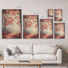 Load image into Gallery viewer, Framed Canvas Print of Autumn Path with Fall Leaves, Seasonal Wall Art, Modern Farmhouse, Gift Idea, Rustic Fall Decor, Autumn Landscape
