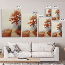 Load image into Gallery viewer, Framed Canvas Print of a Cozy Autumn Path with Trees and Fall Leaves, Rustic Country Decor, Moody Landscape Art, Best Gift Idea, Fall Decor
