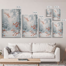 Carregar imagem no visualizador da galeria, Canvas Print of Winter Wonderland with Red Leaves in Snow, Winter Wall Art, Best Gift Idea, Moody Landscape, Christmas Home Decor
