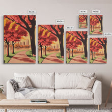 Carregar imagem no visualizador da galeria, Canvas Print of City Park with Autumn Trees and Path, Seasonal Wall Art, Modern Farmhouse Decor, Best Gift Idea, Fall Cityscape Art
