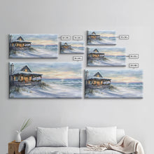 Carregar imagem no visualizador da galeria, Beach Christmas decor Framed Canvas Print winter wonderland cabin Christmas vacation decor coastal Christmas wall art holiday gift idea

