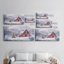 Cargar imagen en el visor de la galería, Christmas decor farmhouse Framed Canvas Print snowy barn scene holiday wall art Christmas tree decor best gift Christmas holiday home decor
