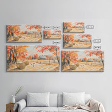 Carregar imagem no visualizador da galeria, Autumn farmhouse decor Canvas Print fall landscape with barn and chickens harvest season gift idea rustic fall wall art holiday home decor
