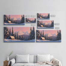 Load image into Gallery viewer, Snowy Mountain Cabin Tall Art Framed Canvas Print Cozy Winter Cabin Nestled In Snowy Forest With Majestic Mountain Landscape
