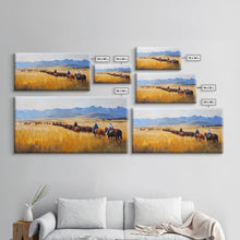 Load image into Gallery viewer, Cowboys Framed Canvas Print Western Country Horse Ride Scenic Art Large Landscape Wall Decor Ideal Holiday and Ranch Home Gift
