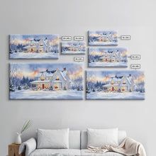Load image into Gallery viewer, Cozy Winter House with Snowy Landscape, Christmas Decor, Framed Canvas Print, Farmhouse Christmas Decor, Seasonal Wall Art, Gift Idea
