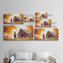 Load image into Gallery viewer, Cowboy and His Barn, Framed Canvas Print, Landscape Art Christmas Cowboy Holiday Art Wall Decor Seasonal
