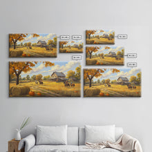 Carregar imagem no visualizador da galeria, Autumn Ranch Framed Canvas Print Pumpkin Patch Rustic Art Country Home Decor Large Fall Wall Art Farmhouse Style Thanksgiving Decor
