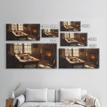 Load image into Gallery viewer, Cozy Kitchen Framed Canvas Print Autumn Fireplace Rustic Home Decor Seasonal Fall Art Large Wall Art Gift for Thanksgiving Decor
