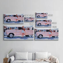 Load image into Gallery viewer, Cute Cowgirl and Her Pink Truck, Framed Canvas Print, Retro Pink Fall Decor, Wall Art Fall Home Decor, Ideal Gift Idea Rustic Seasonal Decor
