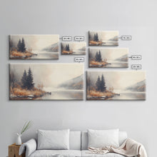 Load image into Gallery viewer, Fall On The River, Framed Canvas Print, Beautiful Watercolor Painting Of an Autumn Landscape, Ready To Hang Seasonal Decor
