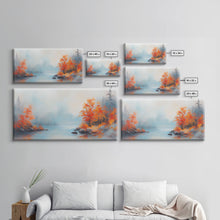Carregar imagem no visualizador da galeria, Fall On The Lake, Framed Canvas Print, Beautiful Seasonal Decor, Moody Landscape Painting
