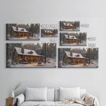 Load image into Gallery viewer, Cozy Christmas Cabin in Woods Framed Canvas Print - Rustic Christmas Decor and Winter Wonderland Scene with Holiday Wall Art

