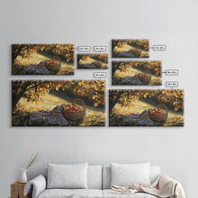 Load image into Gallery viewer, Basket of Apples Framed Canvas Print, Cozy Fall Farmhouse Wall Art, Country Autumn Decor, Best Gift for Her, Seasonal Harvest Scene Art
